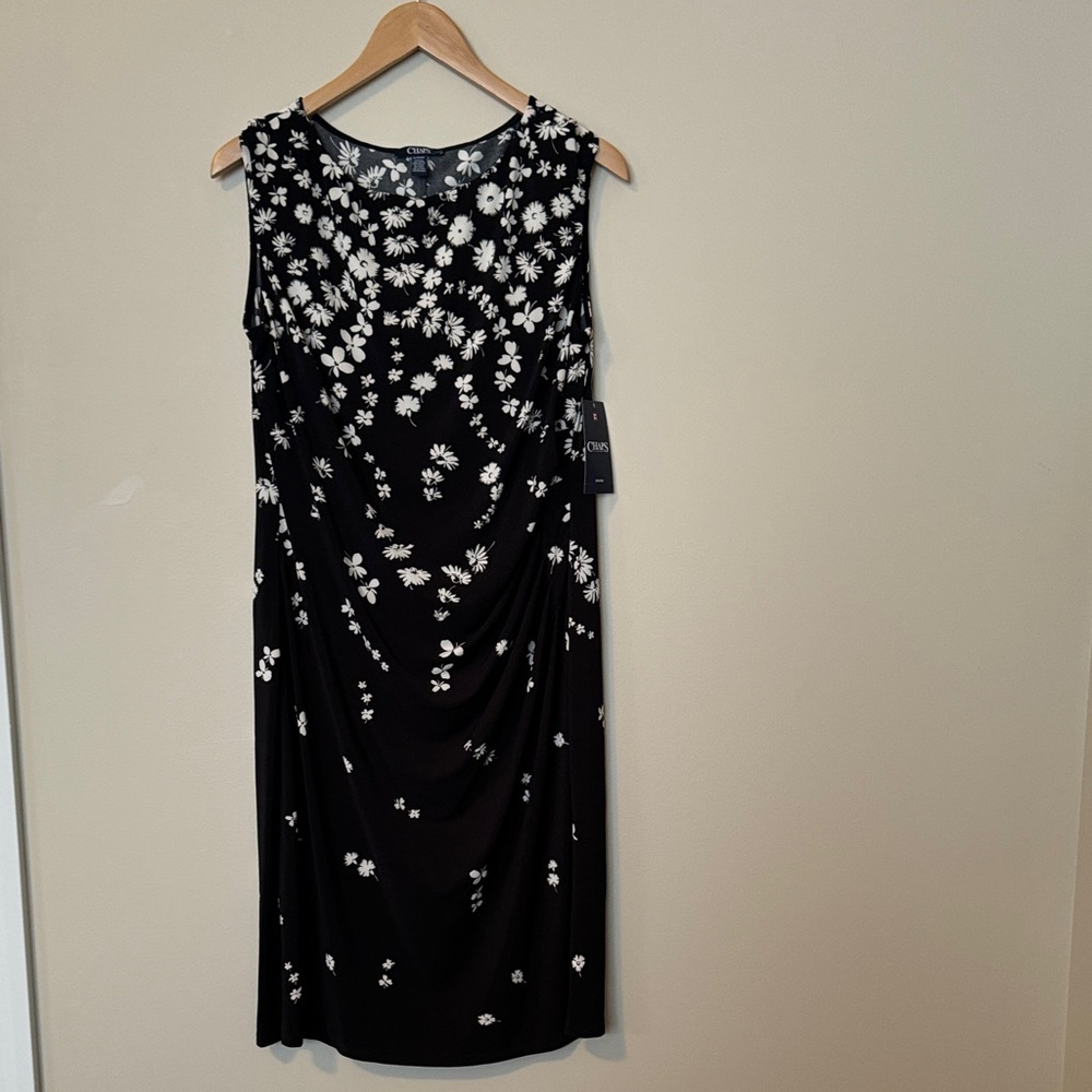 Chaps Black and White Floral Midi Dress